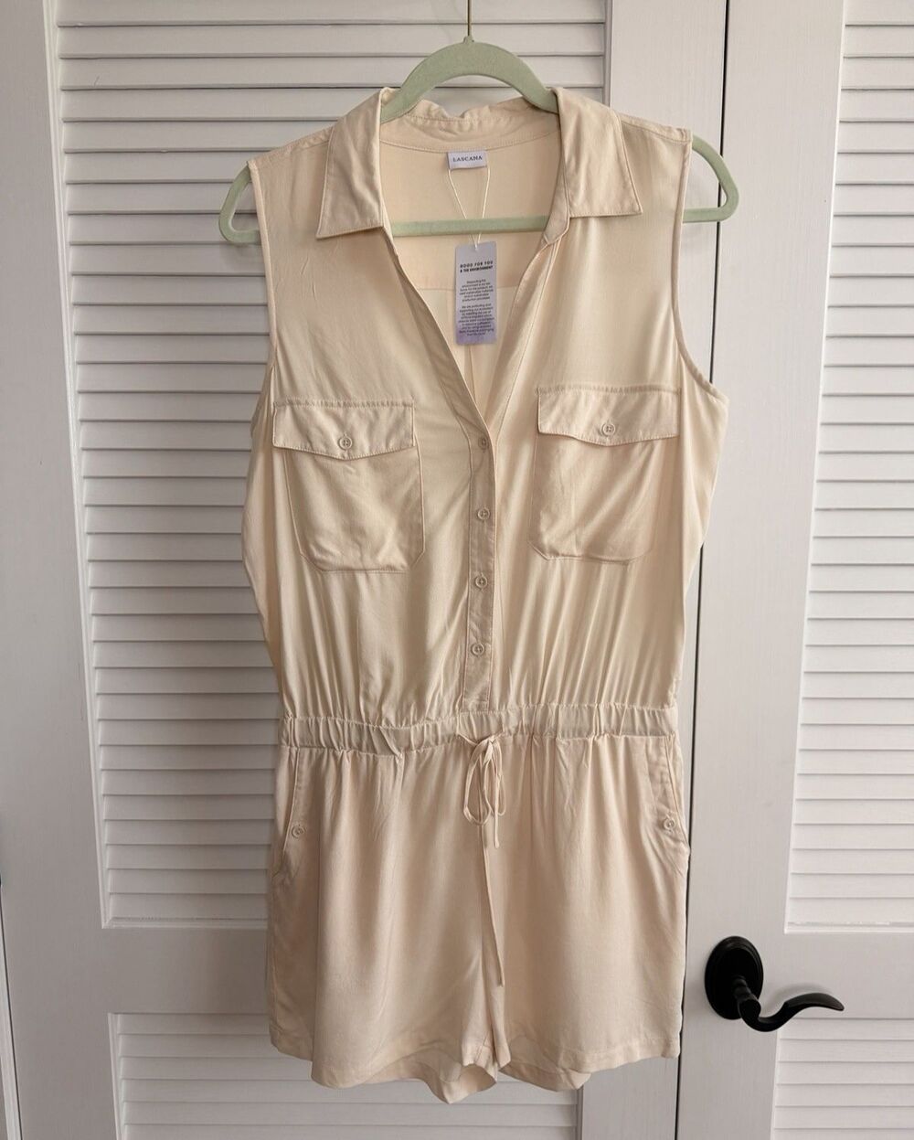 Lascana Womens Utility Romper Size 6 Beige Sleeveless Drawstring Waist NWT